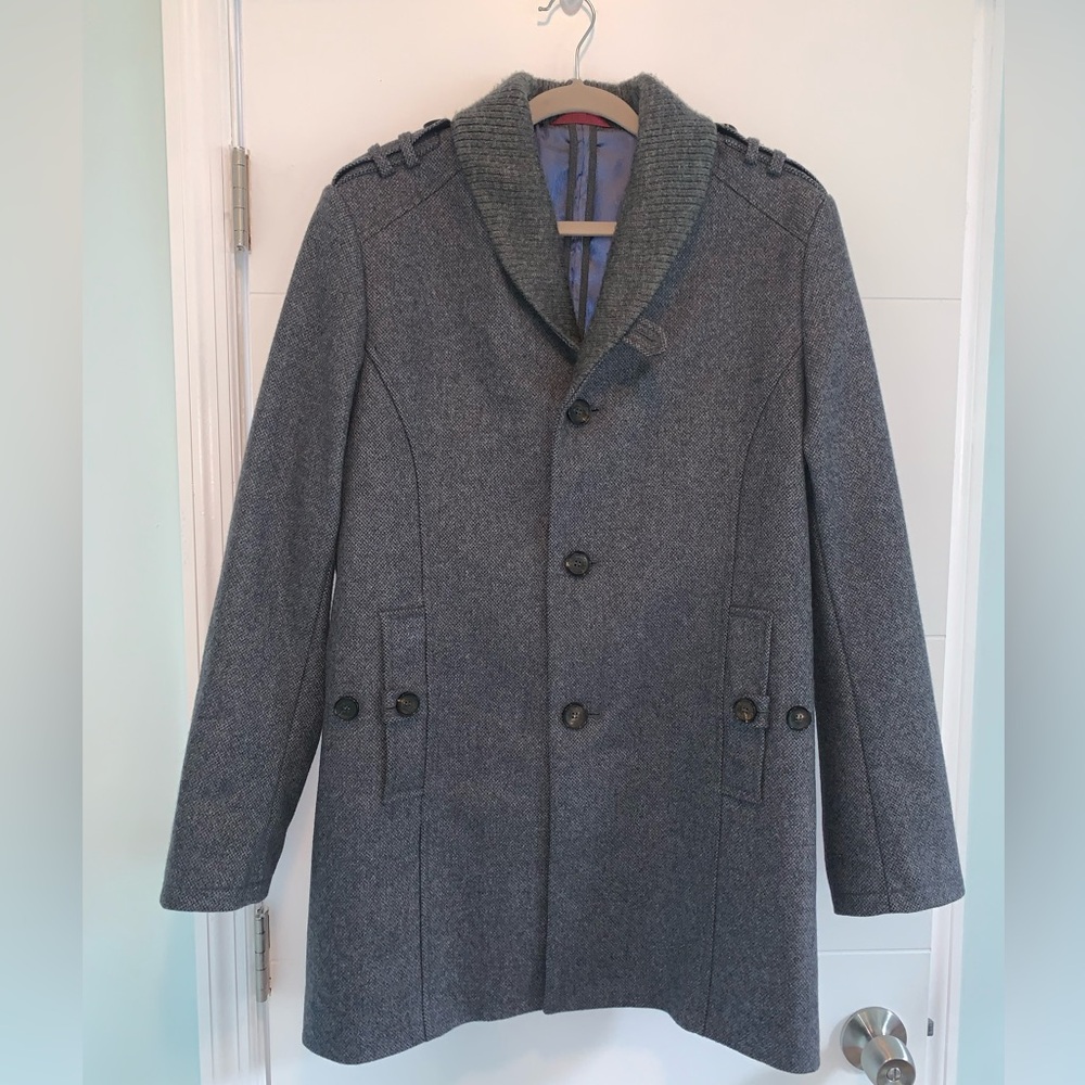 Ted Baker Men Cashmere Wool Grey Mens Coat Size 4 Large - Picture 1 of 5